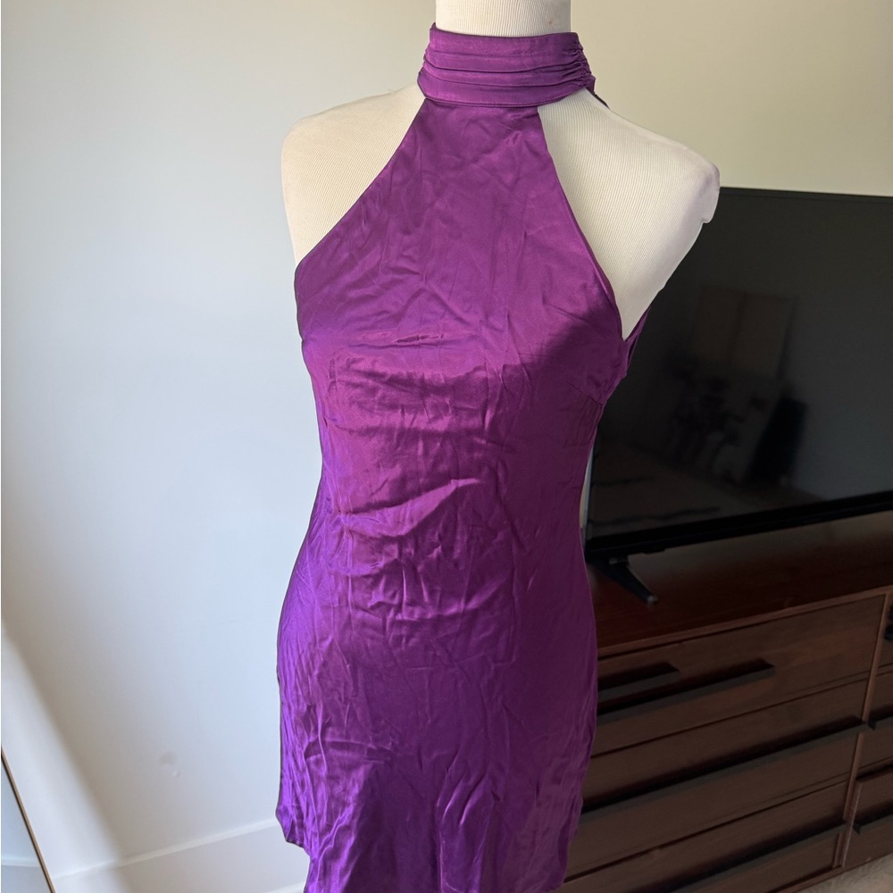 MESHKI Claire purple Halter Mini Dress - Picture 3 of 8